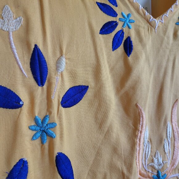 Anandas Collection Boho Floral Tassled Yellow Tank Dress Embroidered Womens XL - Picture 6 of 9